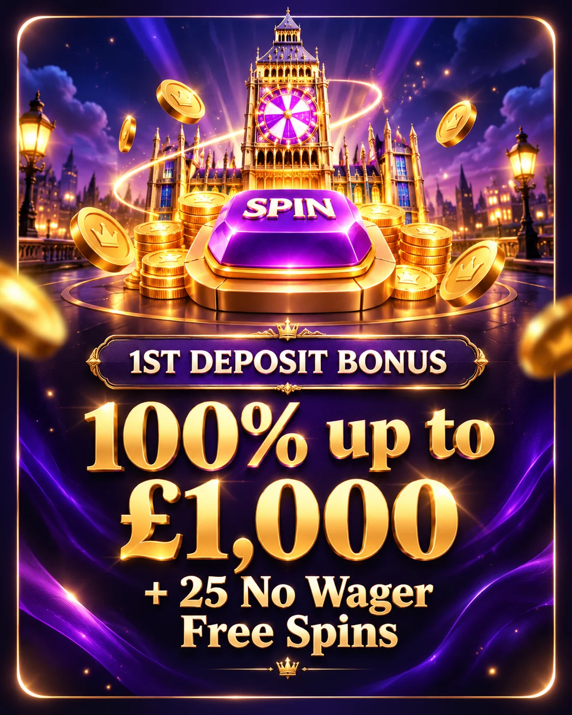 100% up to £1,000 offer banner on Spinchester