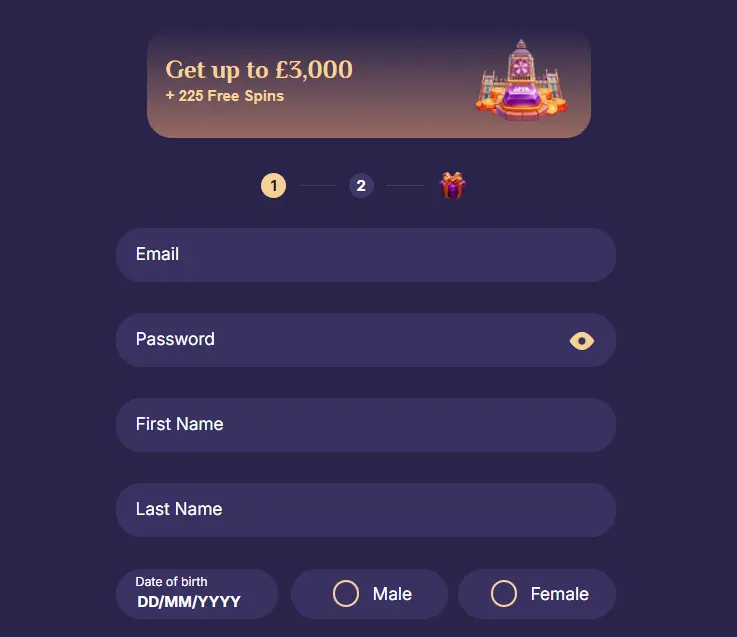 Spinchester Casino registration form